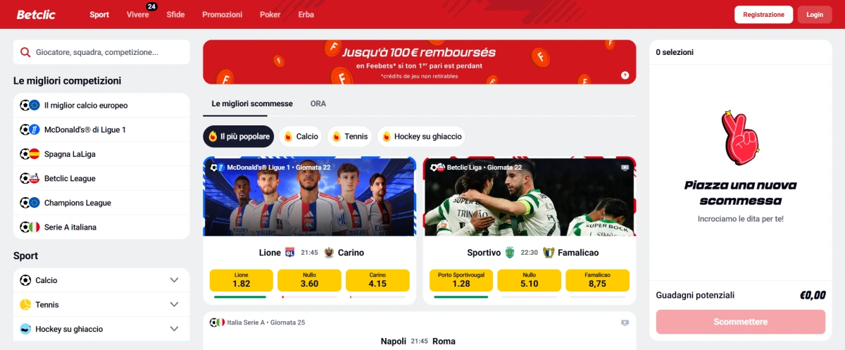 Betclic casino Italia homepage